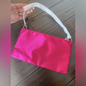 Hot pink satin purse with rhinestone strap